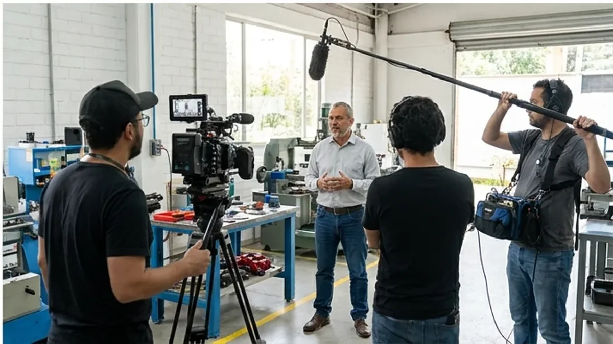 Rodaje documental con entrevista real en una operación industrial