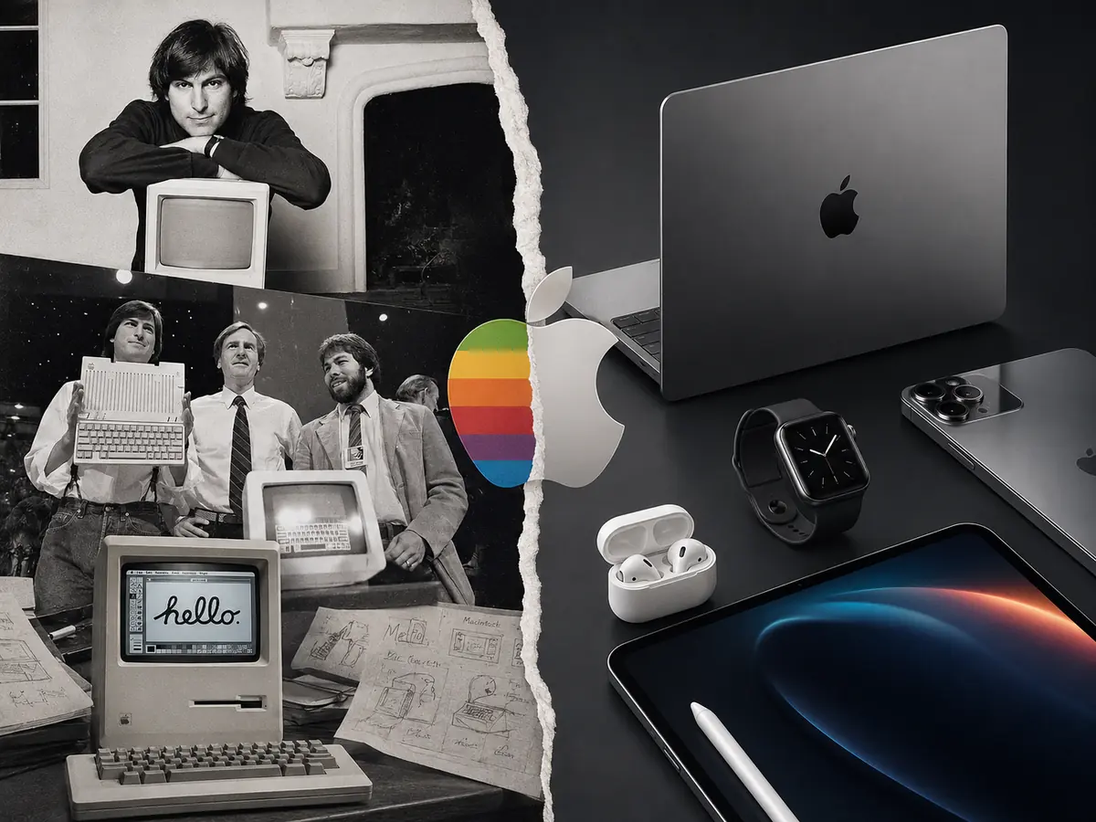 Evolución del branding de Apple desde sus primeros computadores hasta su experiencia moderna