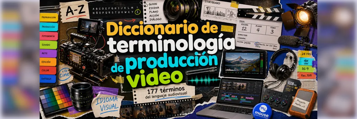 Diccionario de terminología de producción de video con cámara, sonido, iluminación y edición