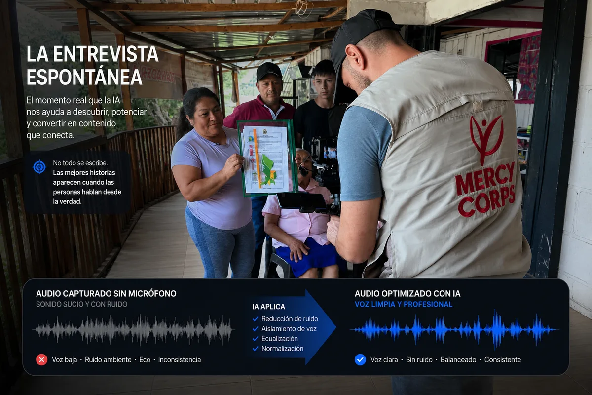 Entrevista documental grabada sin micrófono de solapa y optimizada posteriormente con inteligencia artificial