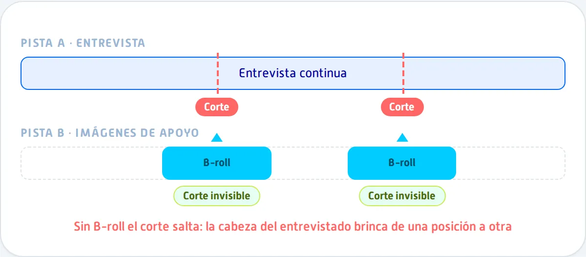 Diagrama del B-Roll: material de apoyo que complementa al A-Roll en el montaje