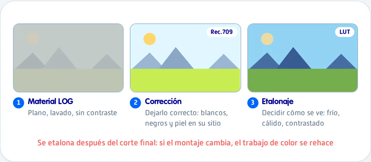 Diagrama de etalonaje o color grading: correccion y estilizacion del color en postproduccion