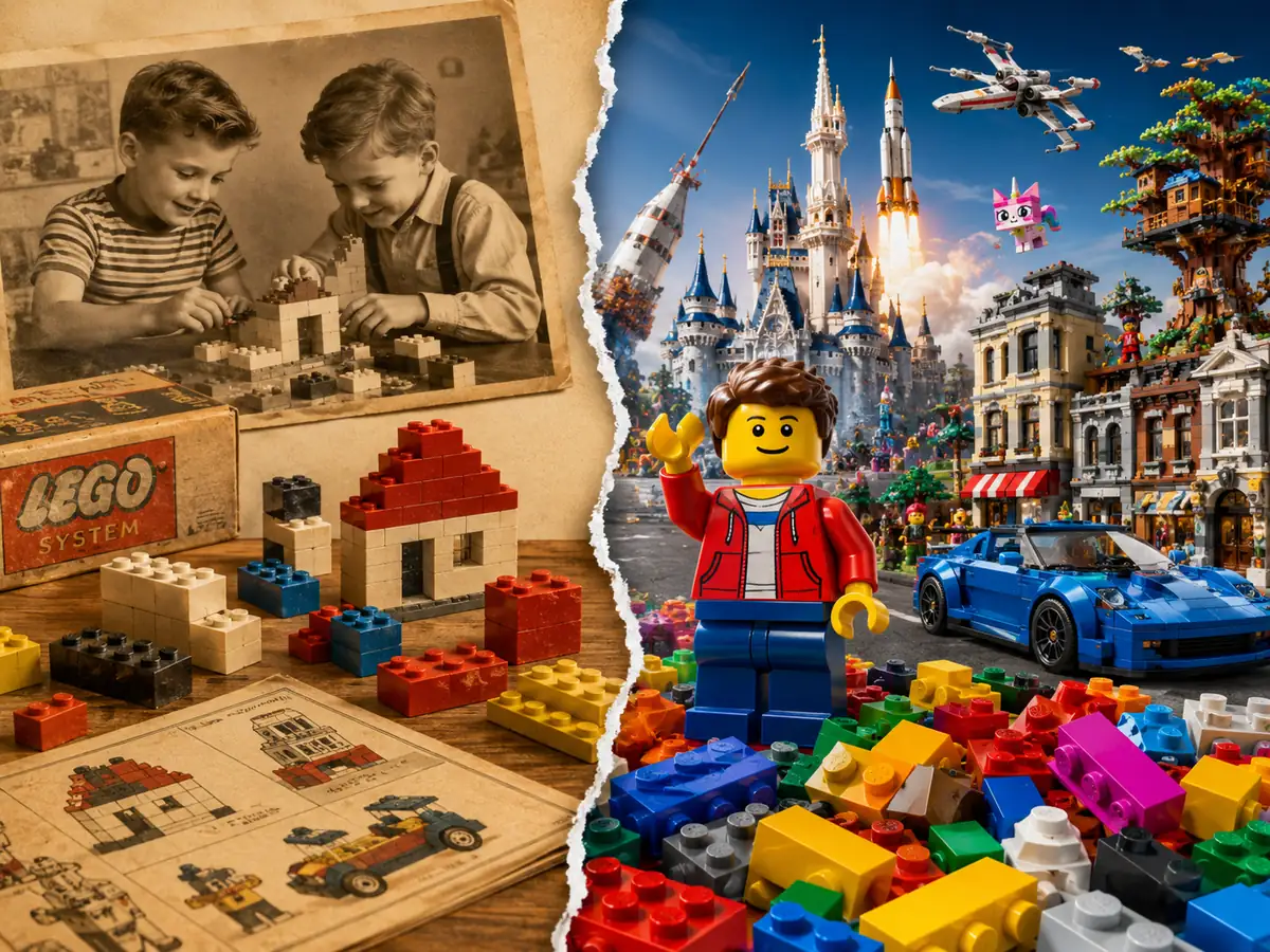 Evolución de LEGO desde sus piezas clásicas hasta su universo moderno de marca